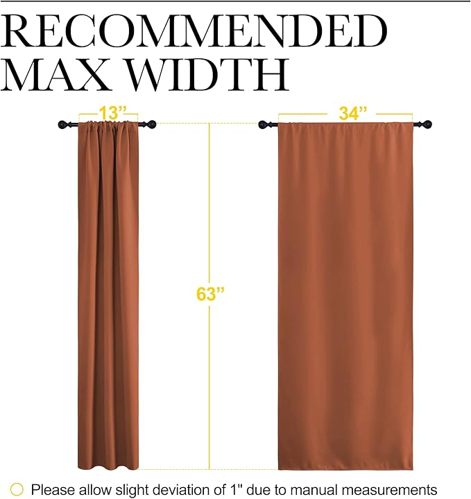 NICETOWN Blackout Curtains and Drapes - Thermal Insulated Solid Rod Pocket Blackout Draperies/Panels (Burnt Orange, 1 Pair, 34 by 63 inches)