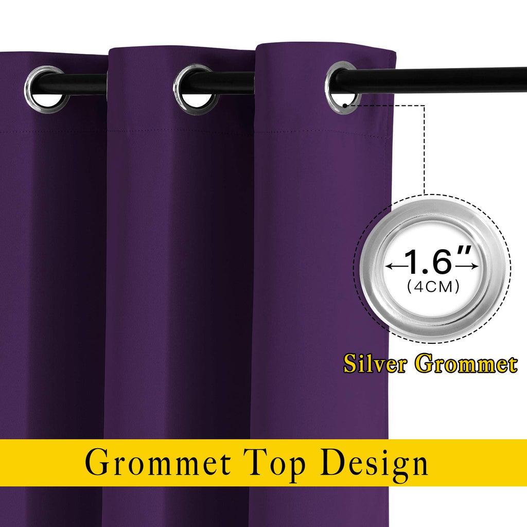 NICETOWN 72 inches Bedroom Curtains Panels - Functional Blackout Curtains/Panels for Bedroom, Thermal Insulated, Privacy Assured (Set of 2, 52 x 72 inches in Royal Purple)