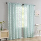 YJ YANJUN Vintage Lace Curtains 84 Inches Long-Victorian Floral Pattern Aqua Sheer Curtain Panels for Living Room Bedroom,Light Filtering, Memaid Beachy Drapes 2 Panels 52W x 84L Mint Green