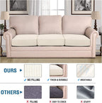 H.VERSAILTEX Super Stretch Individual Seat Cushion Cover Sofa Covers Couch Cushion Covers Slipcover Sets Thick Jacquard Textured Twill Fabric (3 Piece Sofa Cushion Covers, Natural)