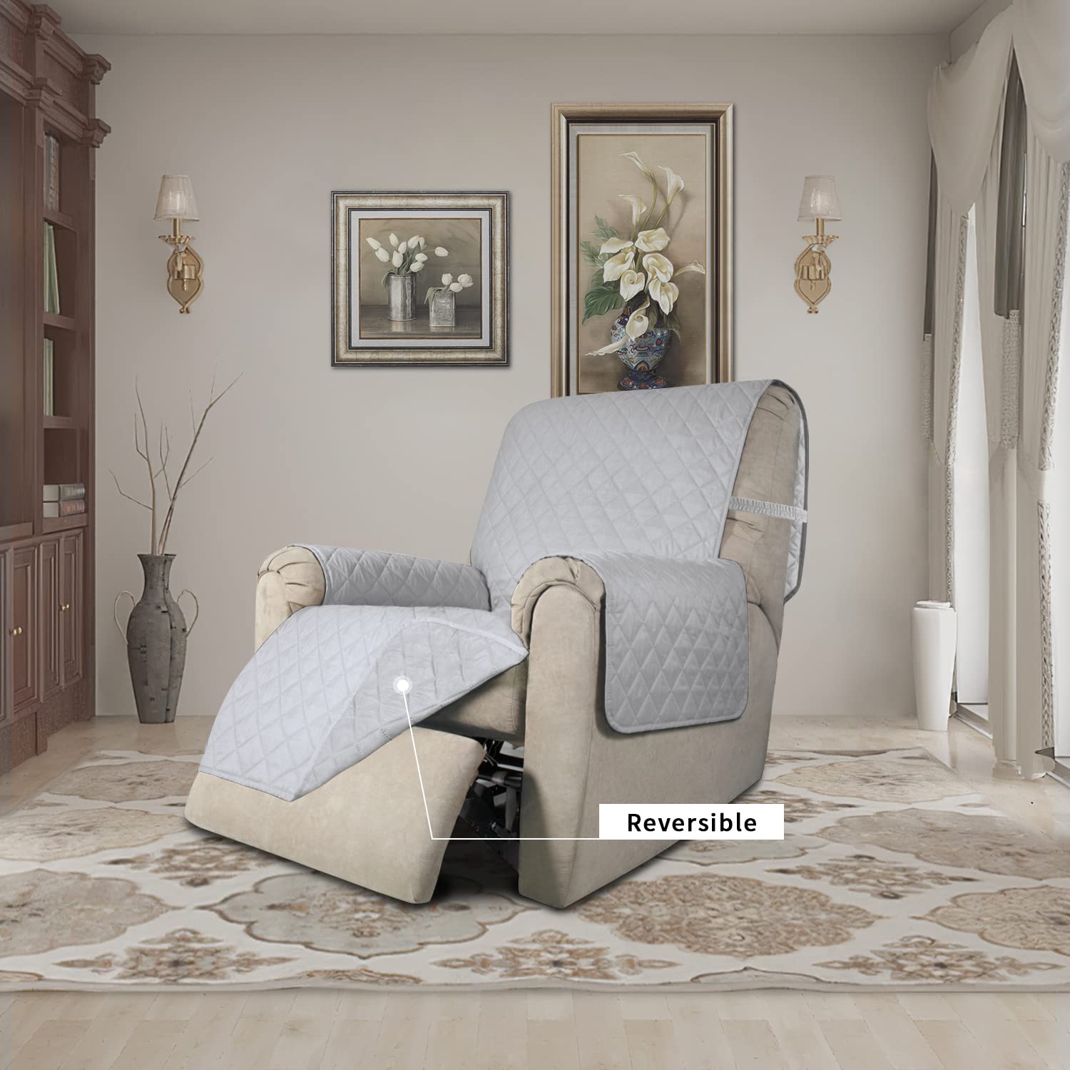 Easy-Going Reversible Couch Cover, Recliner 22 in, Light Gray/Light Gray