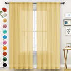 SpaceDresser Basic Rod Pocket Sheer Voile Window Curtain Panels Gold 1 Pair 2 Panels 52 Width 84 Inch Long for Kitchen Bedroom Children Living Room Yard（Gold, 52W x 84L）
