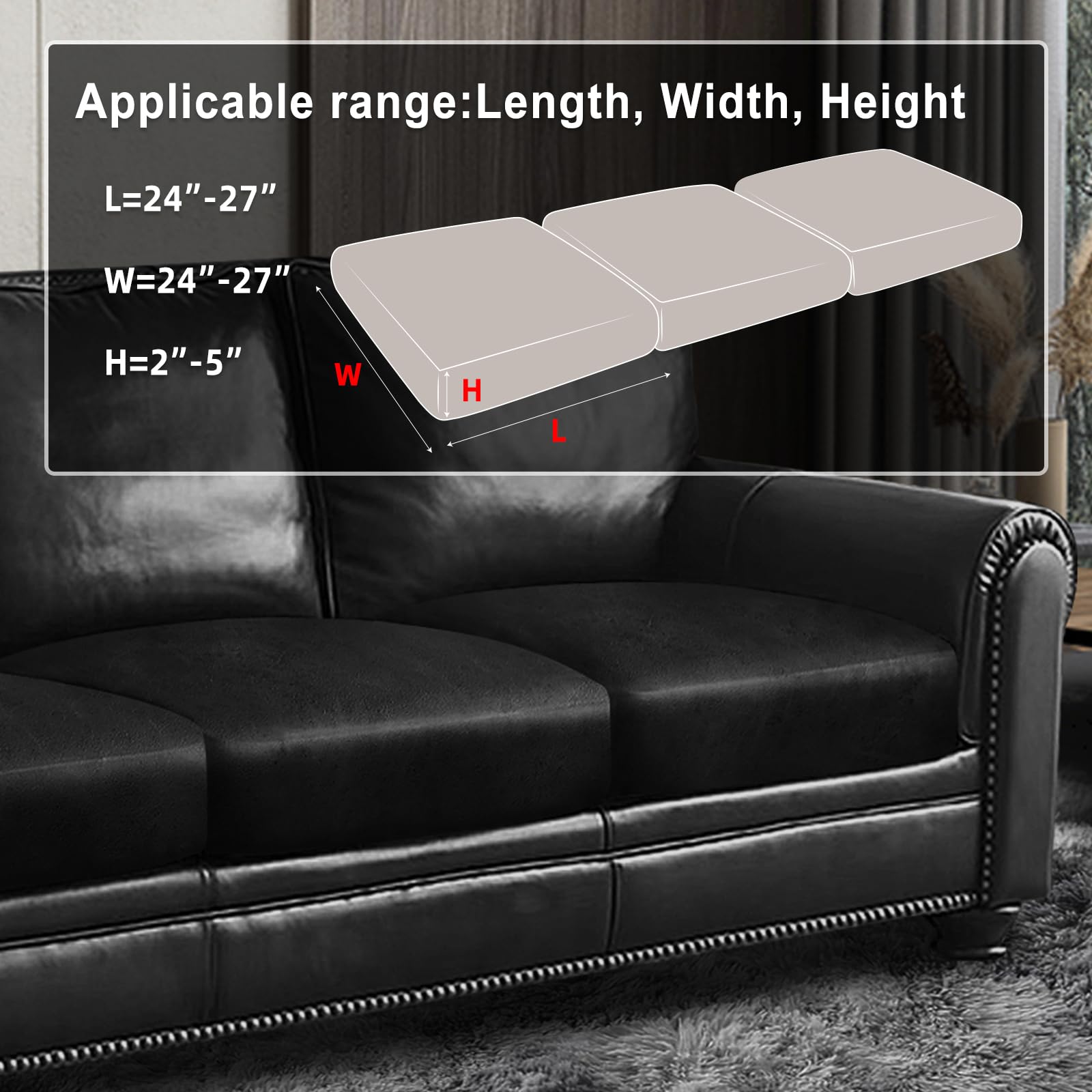 ANARACHON Leather Look Couch Cushion Covers Sofa Seat Slipcovers Sets Couches Furniture Protector for Sectional Armchair Loveseat Pets Kids Stretch Spandex Fabric (3 Cushion Sofa, Black)