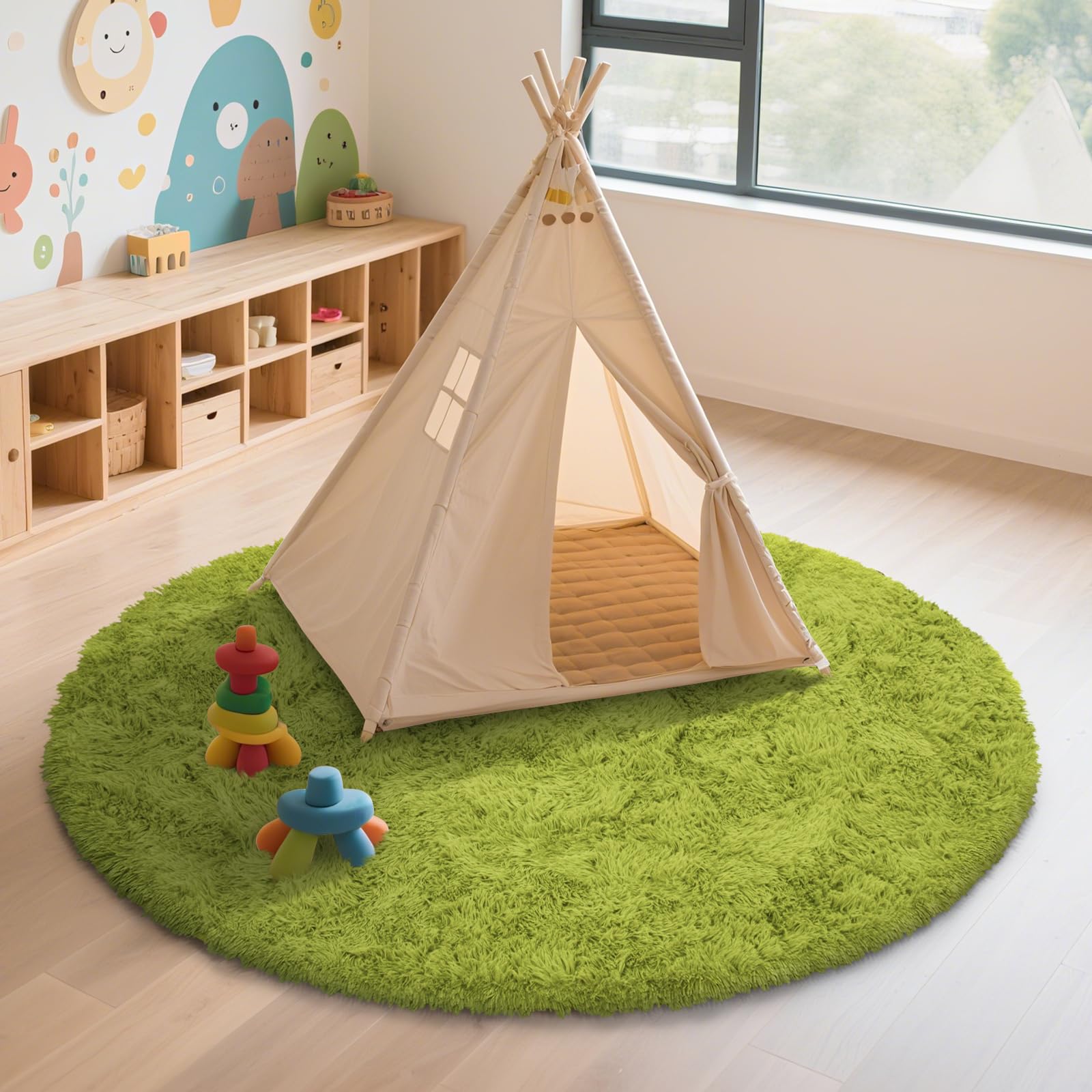 Fluffy Round Area Rugs for Bedroom,5'X5'Shag Circle Small Area Rugs