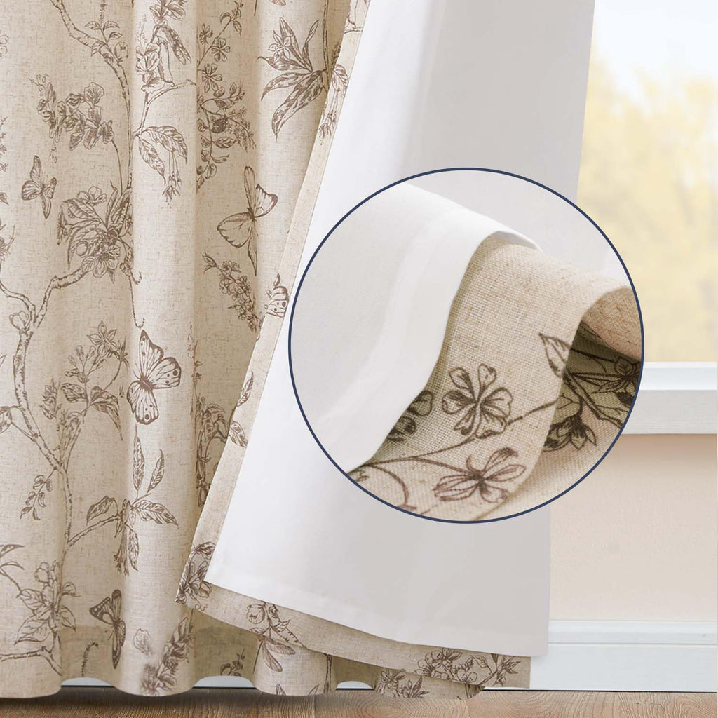 jinchan Taupe Floral Linen Curtains Lined 96 Inch Vintage Back Tab 2 Panels