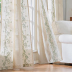 jinchan Evelyn Embroidered Linen Curtains for Living Room Farmhouse Floral Curtains for Bedroom Semi Sheer Light Filtering Window Drapes Rod Pocket Back Tab 2 Panels W50 x L96 Sage Green