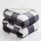 PU MEI Sherpa Blanket Fleece Throw Blanket Full Queen Plaid Thick Bed Blanket, Soft Warm Cozy Dark Grey Checkered Throw Blanket 80"*90"