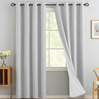Yakamok White Curtains 100% Blackout 84 Inches Long,Room Darkening Textured Curtains for Living Room Thermal Grommet Bedroom Curtain 2 Panels with Greyish White Liner