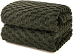EXQ Home Fleece Blanket Queen Size for Couch or Bed - 3D Imitation Turtle Shell Jacquard Decorative Blankets - Cozy Soft Fuzzy Flannel Blanket Suitable for All Seasons(90"×90",Moss Green)
