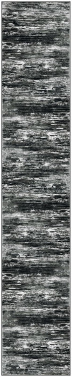 KOZYFLY Modern Abstract Washable Rug Runner 2.6x14 Hallway Rug Runner Non-Slip Soft Kitchen Runner Rugs, Black Grey Striped Carpet for Entryway Bathroom Laundry Room Foyer