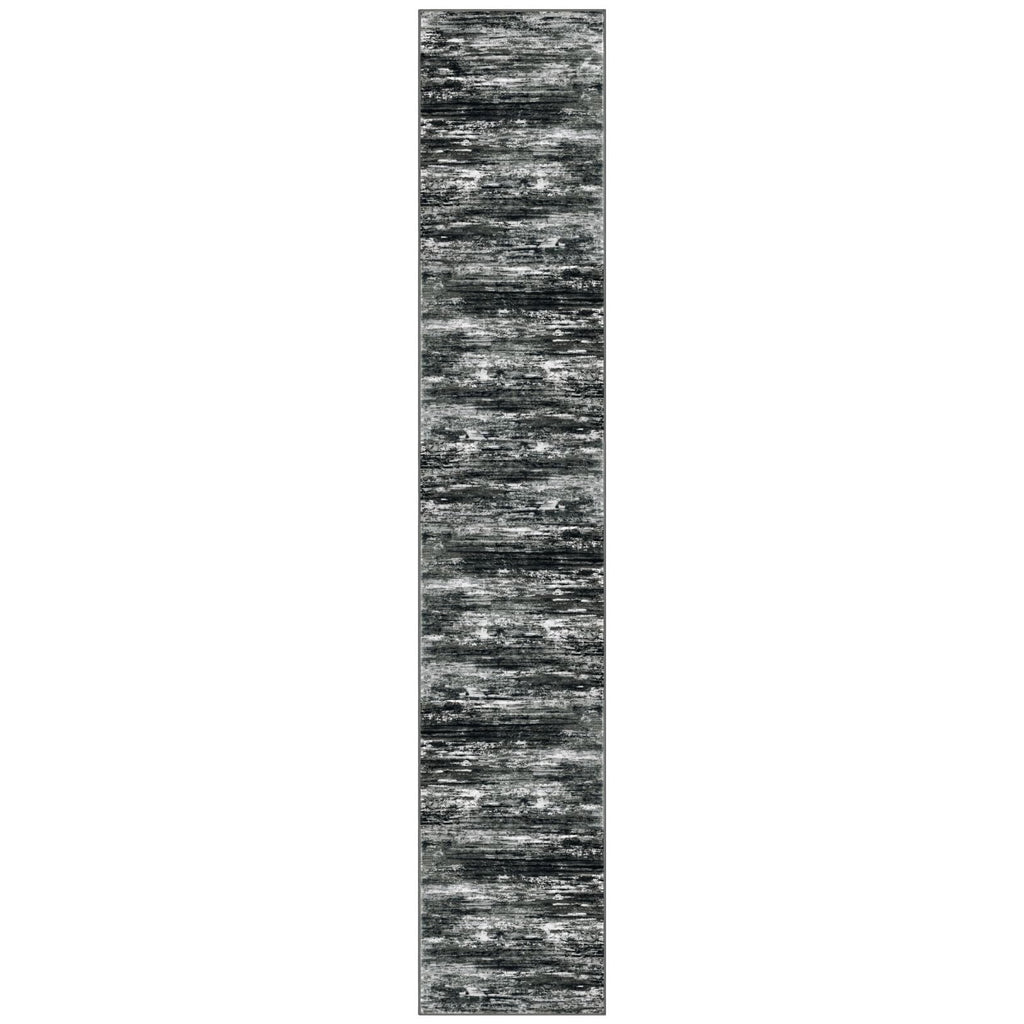 KOZYFLY Modern Abstract Washable Rug Runner 2.6x14 Hallway Rug Runner Non-Slip Soft Kitchen Runner Rugs, Black Grey Striped Carpet for Entryway Bathroom Laundry Room Foyer