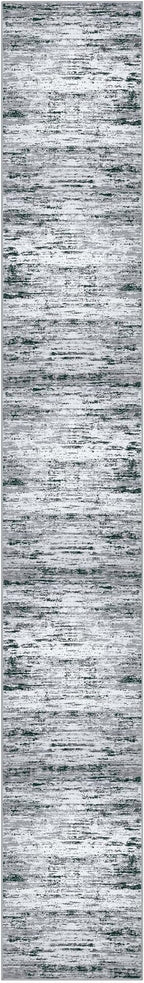 Lansny Modern Abstract Runner Rug 2.6x18, Black Grey White Washable Long Kitchen Runner Non-Slip Soft Hallway Rug Runner Thin Print Faux Wool Carpet for Entryway Bedroom Laundry Room Indoor Home Decor