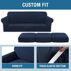 H.VERSAILTEX 4 Piece Stretch Sofa Covers for 3 Cushion Couch Covers for Living Room Furniture Slipcovers (Base Cover Plus 3 Seat Cushion Covers) Upgraded Thicker Jacquard Fabric (Sofa, Navy)