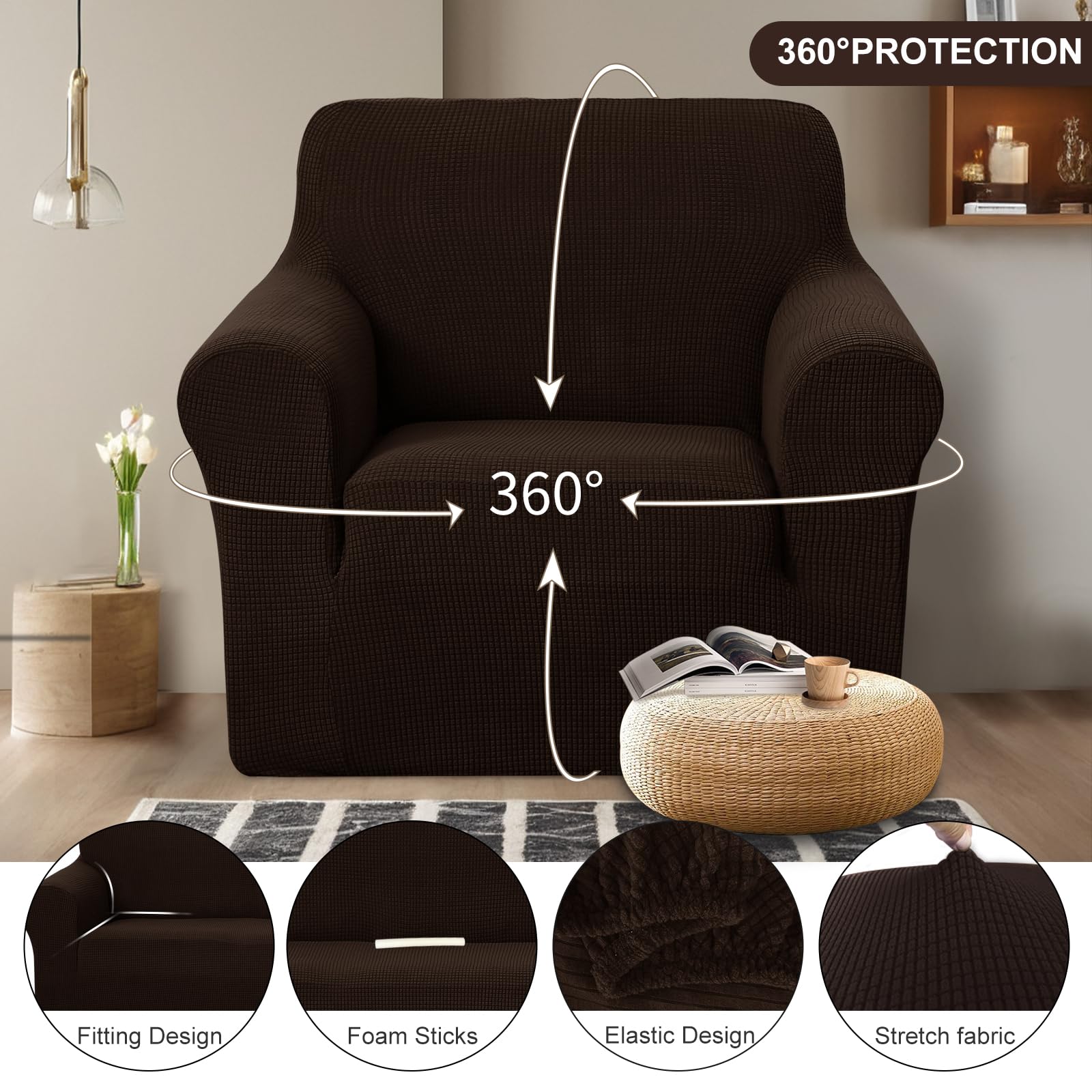 U-NICE HOME Stretch Recliner Chair Cover Armchair Slipcover, Chocolate