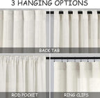 Nanspring Linen Curtains 40 Inch Length for Short Window - Small Semi Sheer Curtains for Cafe Kitchen Bedroom Rustic Farmhouse Decor Light Filtering Cream Curtain, 2 Panels