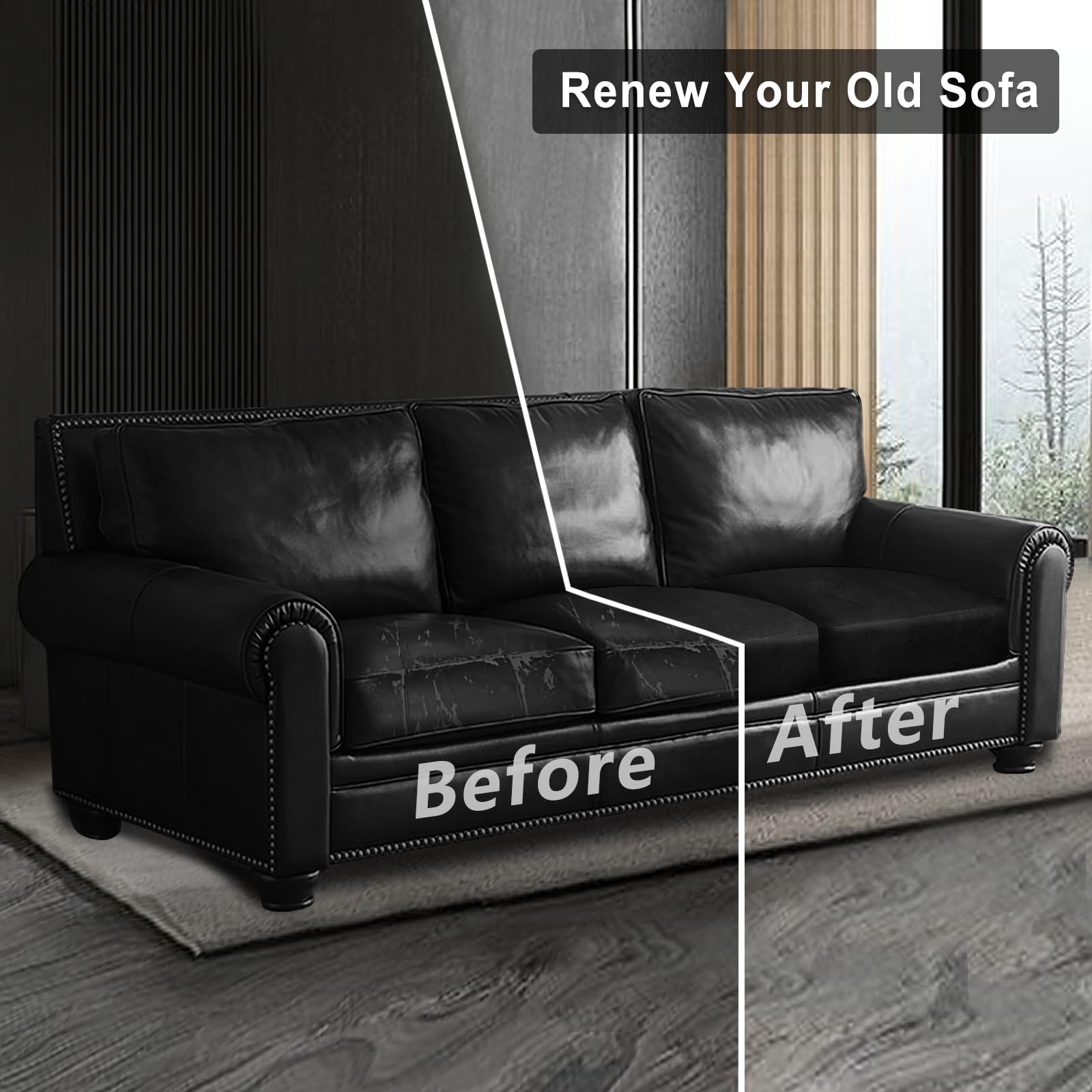 ANARACHON Leather Look Couch Cushion Covers Sofa Seat Slipcovers Sets Couches Furniture Protector for Sectional Armchair Loveseat Pets Kids Stretch Spandex Fabric (3 Cushion Sofa, Black)
