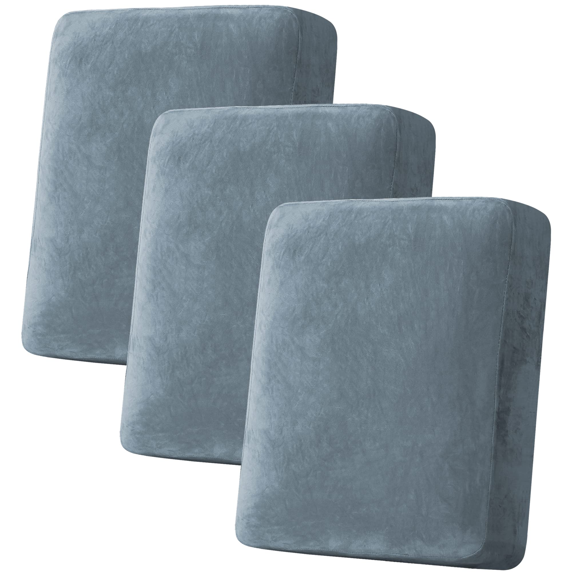 H.VERSAILTEX Velvet Stretch Couch Cushion Cover Plush Cushion Slipcover for Sofa Cushion Furniture Protector Seat Cushion Sofa Cover (3 Piece Sofa Cushion Covers, Stone Blue)