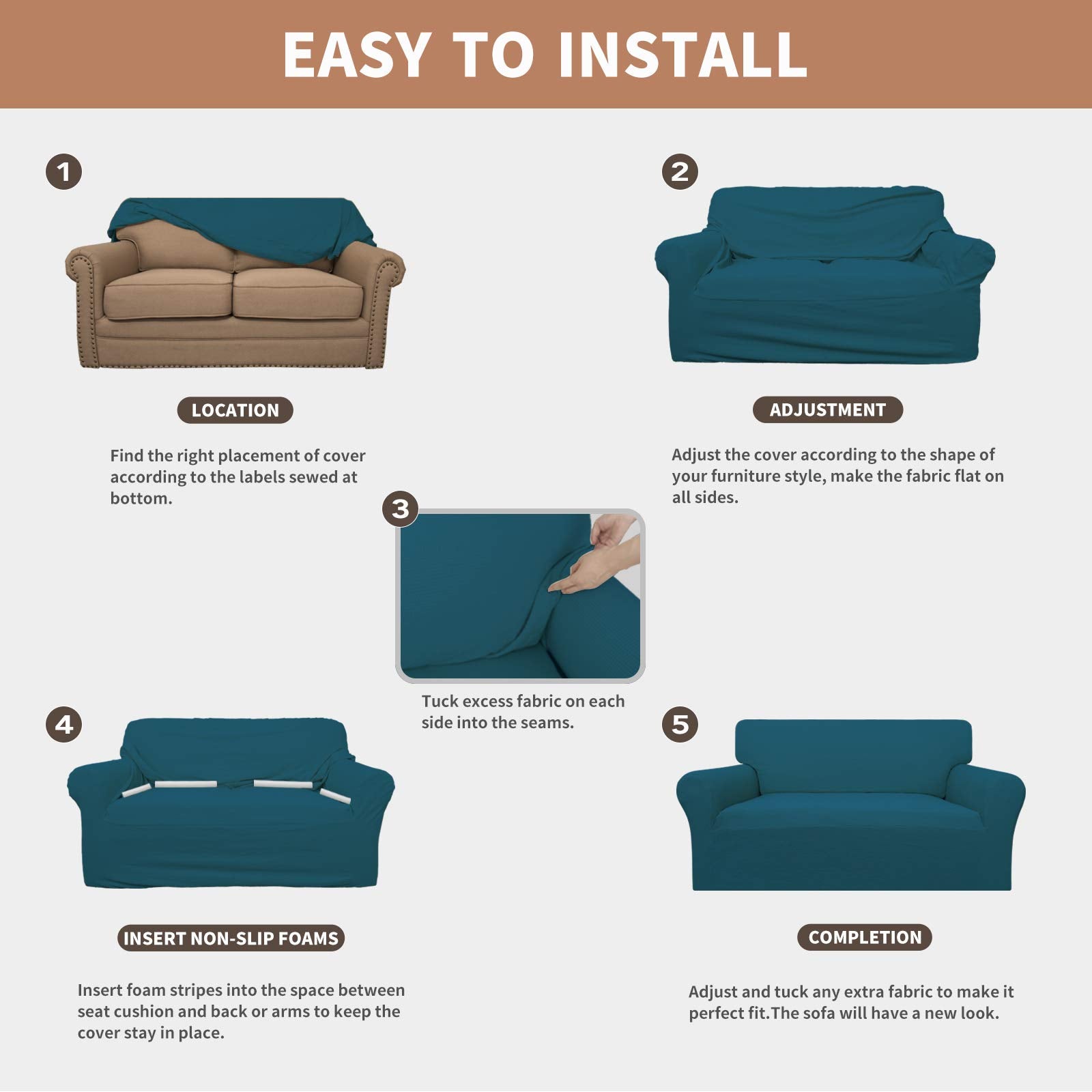 Easy-Going 100% Waterproof Couch Cover, 3 Cushion Oversized Sofa Cover