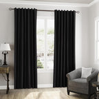 Guken Black 100% Blackout Curtains 108 Inch Length 2 Panels Set for Living Room Bedroom Back Tab Thermal Insulated Black Out Linen Drapes Room Darkening Window Curtains 52x108