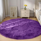 Goolela Purple Circle Rug 5ft Fluffy Round Fuzzy Furry Faux Fur Sheepskin Carpet for Bedroom Living Room Plush Washable