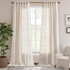 jinchan Belrose Linen Curtains for Bedroom Floral Curtains 108 Inch Length Linen Blend Ivory Embroidered Drapes Farmhouse Flower Patterned Drapes for Living Room Window Treatments Set 2 Panels