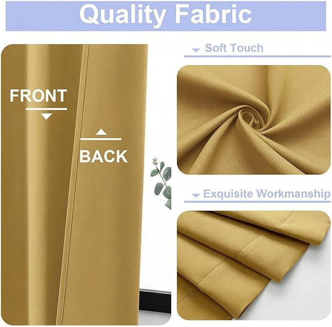 Simplebrand Ava Bright Gold Blackout Curtains for Bedroom 90 Inches Long 2 Panels Set, Solid Privacy Energy Saving Living Room Window Treatment Curtains Blackout Drapes, W50 x L90 Inch, Bright Gold
