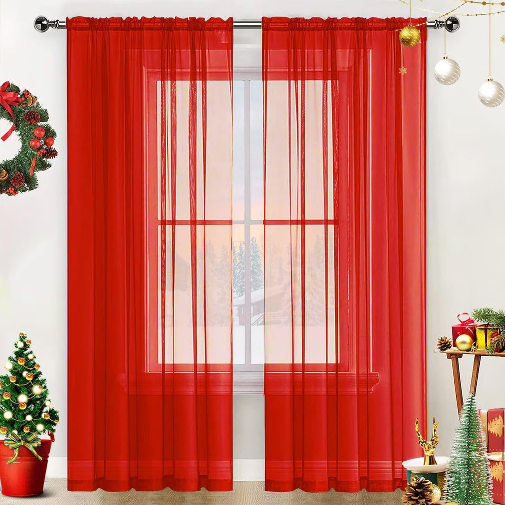 SpaceDresser Basic Rod Pocket Sheer Voile Window Curtain Panels White 1 Pair 2 Panels 70 Width 72 Inch Long for Kitchen Bedroom Children Living Room Yard(Red,70 W x 72 L)
