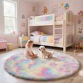 Rainbow Fluffy Round Area Rugs for Bedroom,5'X5'Shag Circle Small Area Rugs