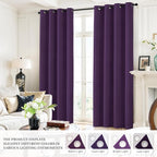 Yakamok 100% Blackout Curtains 52x96 inch Long Purple Window Drapes-Bedroom