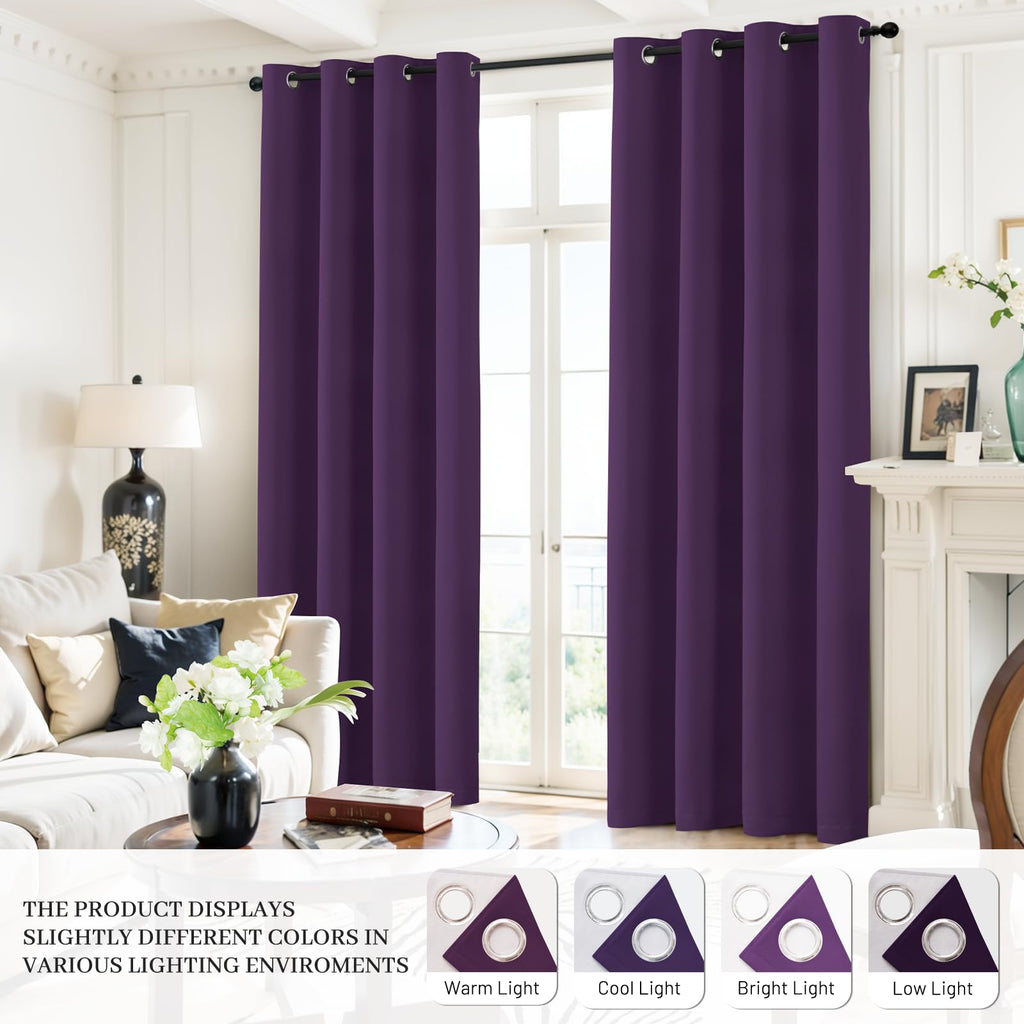 Yakamok 100% Blackout Curtains 38x84 inch Long Purple Window Drapes-Bedroom
