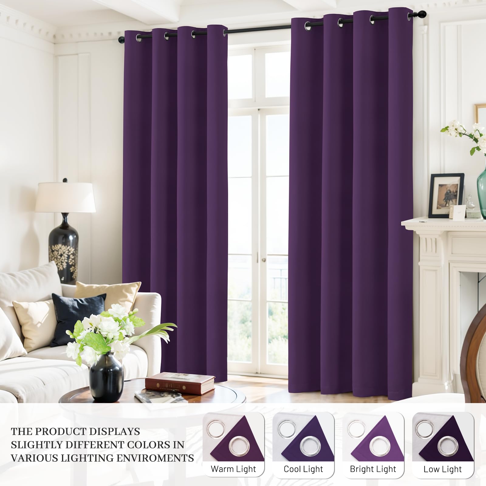 Yakamok 100% Blackout Curtains 38x84 inch Long Purple Window Drapes-Bedroom