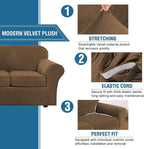 H.VERSAILTEX Modern Velvet Plush 4 Piece High Stretch Sofa Slipcover Sofa Cover Furniture Protector Form Fit Thick Velvet Sofa Cover for 3 Cushion Couch Width Up to 90 Inch (Sofa, Bronze Brown)