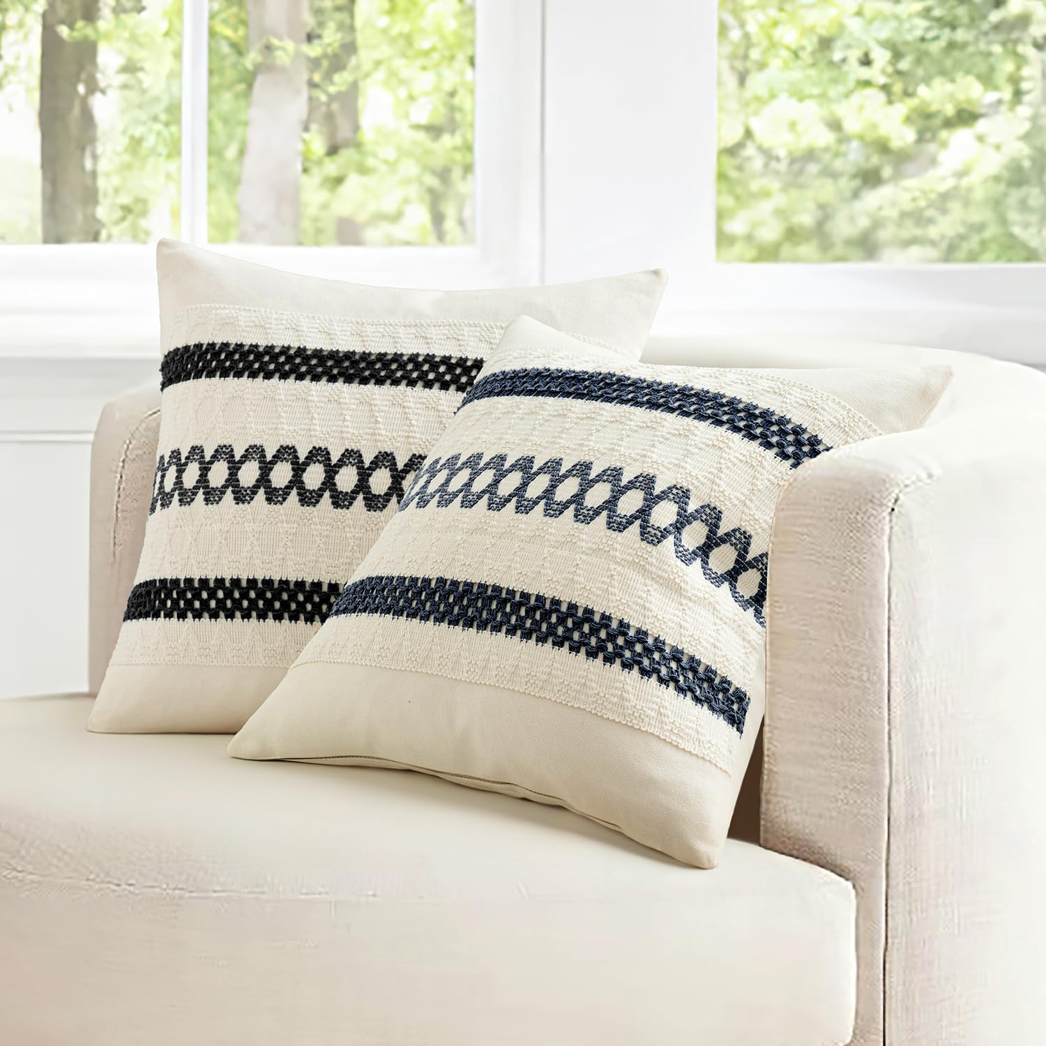 MIULEE Set of 2 Black Boho Decorative Pillow Covers 18x18 Inch