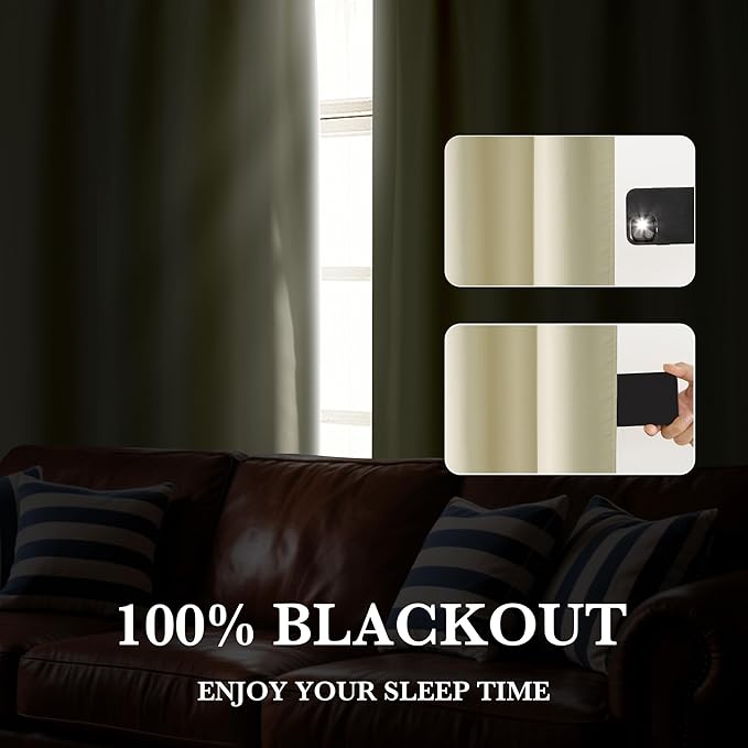 RYB HOME 100% Blackout Short Curtains for Small Window, Thermal Insulated