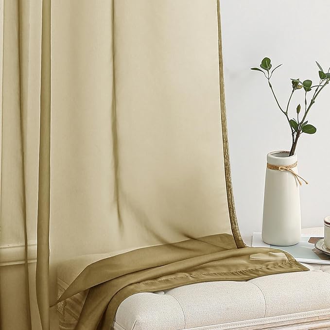 MIULEE 2 Panels Solid Color Sheer Window Curtains Elegant Window Voile Panels/Drapes/Treatment for Bedroom Living Room (54X54 Inches Dark Gold)