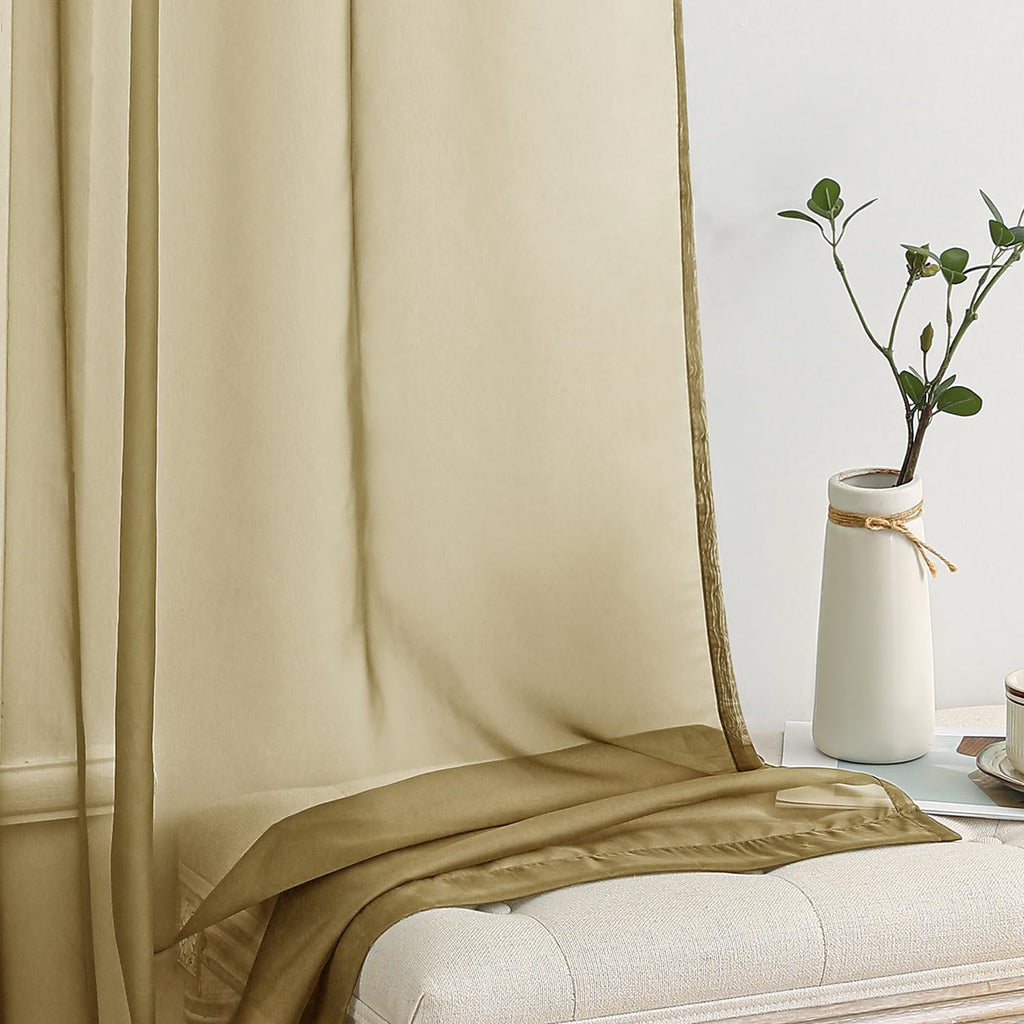 MIULEE Dark Gold Sheer Curtains for Living Room 54X63 Inch 2 Panels