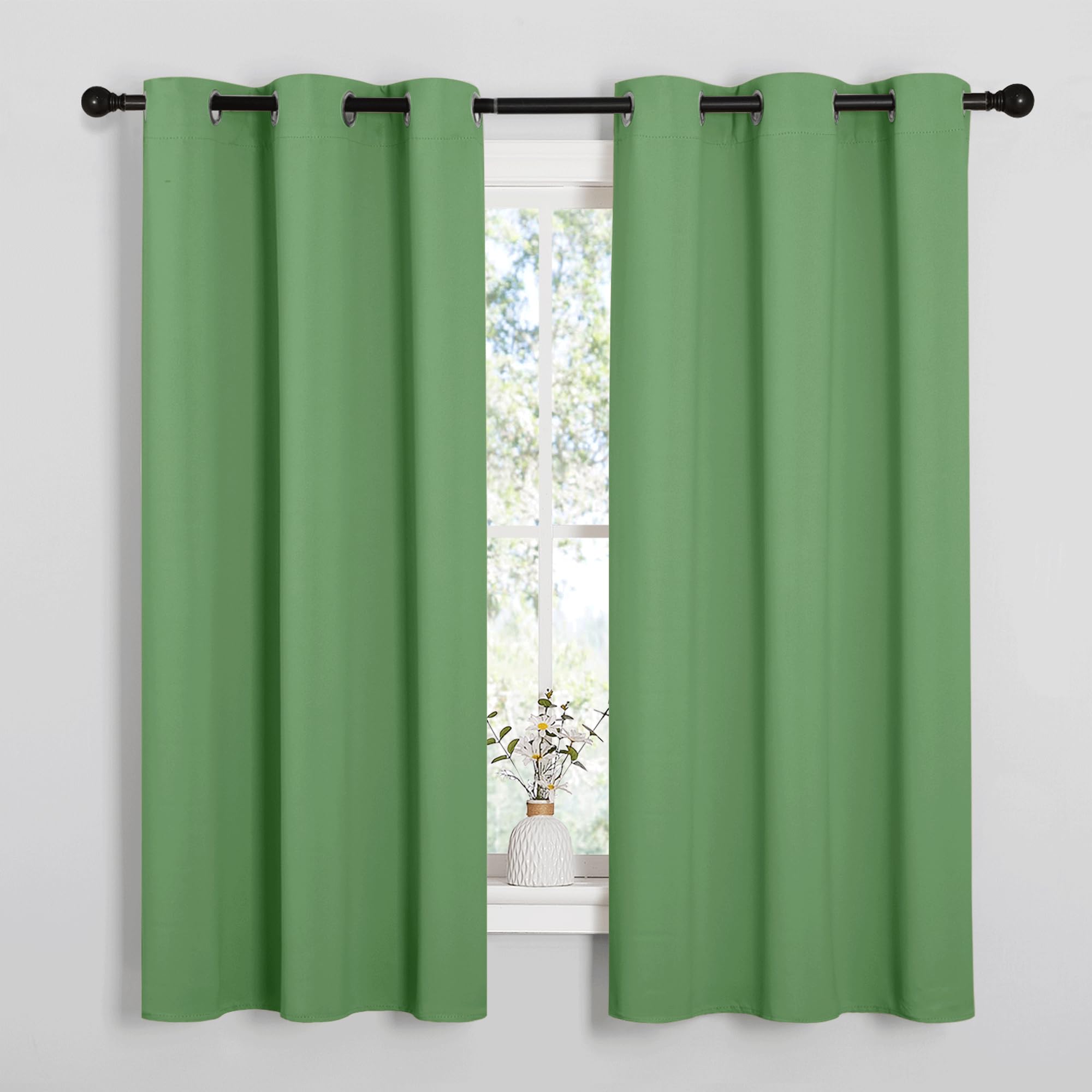 NICETOWN Bedroom Curtains Blackout Drapery Panels, Three Pass Microfiber Thermal Insulated Solid Ring Top Blackout Window Curtains/Drapes (Two Panels, 42 x 50 inches, Gray)