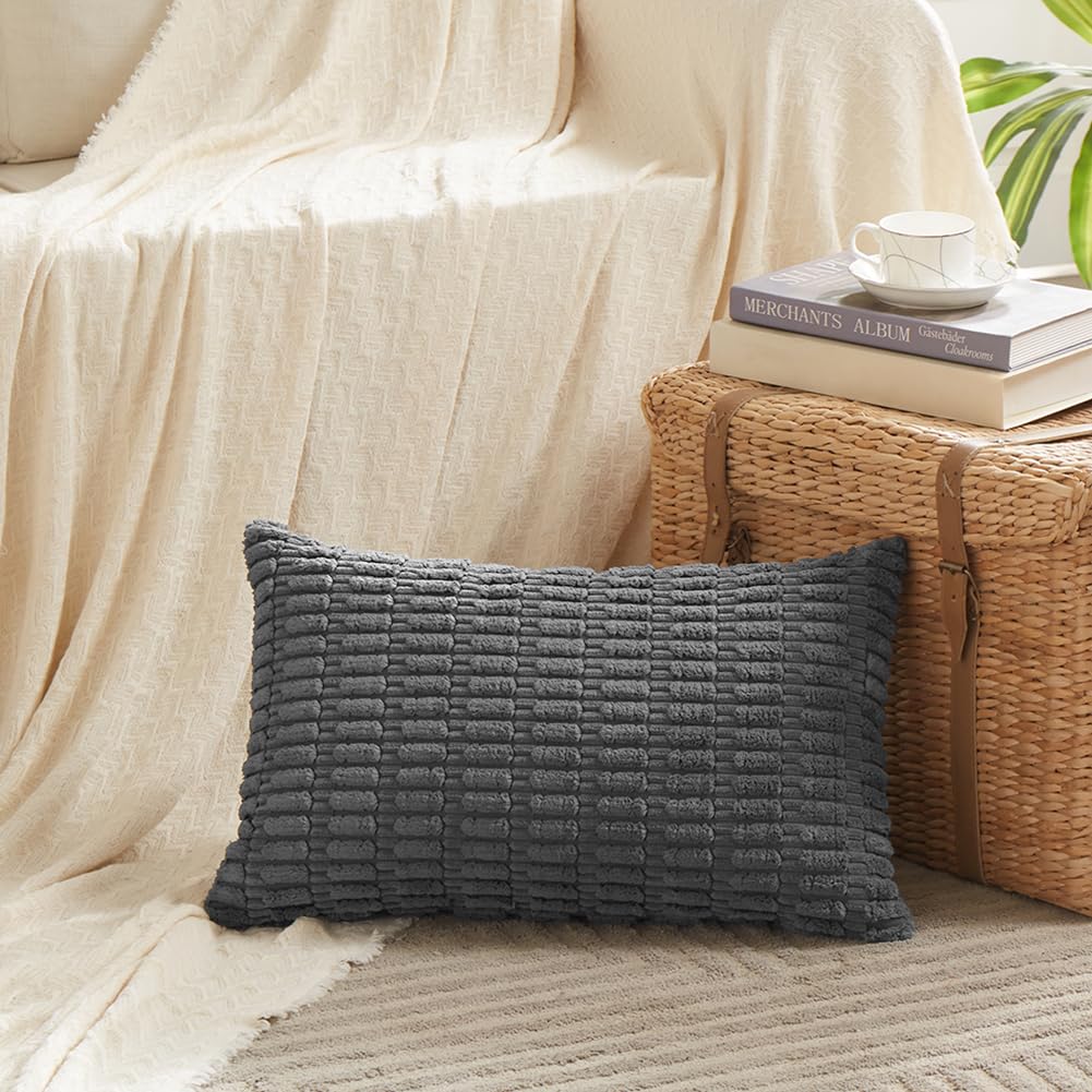 Fancy Homi 4 Packs Decorative Throw Pillow Covers for Living Room Couch Bed, Modern Farmhouse Boho Home Décor Accent Cushion Case, 24" x 16", Dark Gray