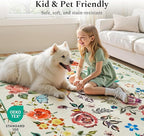 Rugflix 2x6 Runner Rug for Hallway, Washable Kitchen Runner Non Slip, Soft Low Pile Entryway Carpet, Vintage Floral Stain Resistant Long Laundry Room Rugs for Bedroom, Stairs, Beige Yellow