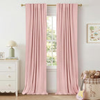 100% Blackout Shield Linen Blackout Curtains for Bedroom 108 Inches Long, Back Tab/Rod Pocket Living Room Drapes, Thermal Insulated Blackout Curtains 2 Panels Set, 50" W x 108" L,Baby Pink