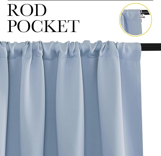 NICETOWN Blackout Curtains for Living Room, Vintage Blue, 2 Panels, 42 by 63, Darkening Window Curtain Panels, Easy-Care Solid Thermal Insulated Draperies/Drapes for Daughter Room