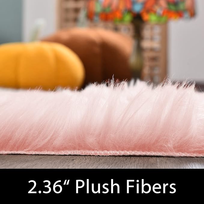 Latepis Pink Area 8x10 Shaggy Faux Sheepskin Fur Rug for Living Room Floor Cute Plush Carpet for Bedroom Girls Soft Furry Rug Luxury Home Decor