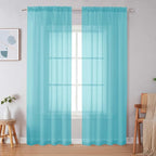 Simplebrand Aqua Sheer Curtains 84 Inches Long, Light Filtering Rod Pocket Solid Color Window Sheer Curtain Panels, Elegant Curtains & Drapes for Living Room, Bedroom 2 Panels (Aqua, 42" W x 84" L)