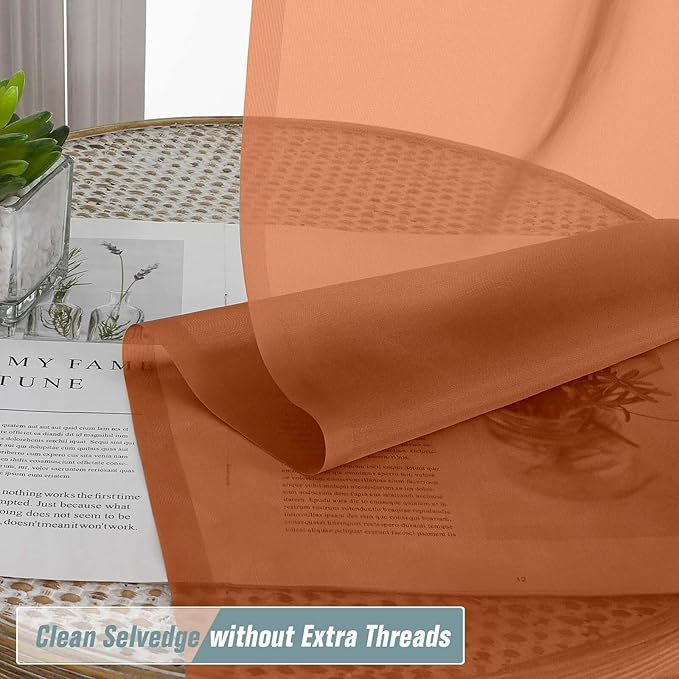 Orange Sheer Curtains 63 Inch Length 2 Panels, Voile Sheer Curtain for Living Room, Breathable Light Filtering Modern Window Treatments, Soft Fabric Dual Rod Pocket Drapes, 2x42Wx63L Inches
