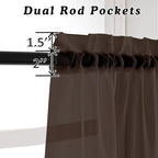 OVZME Elegant Voile Panels - Solid Color Sheer 96" Length Window Curtains, Chocolate, 2 Panels=84" W