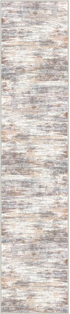 KOZYFLY Modern Abstract Washable Rug Runner 2.6x12 Hallway Rug Runner Non-Slip Soft Kitchen Runner Rugs, Multi Grey/Orange Striped Carpet for Entryway Bathroom