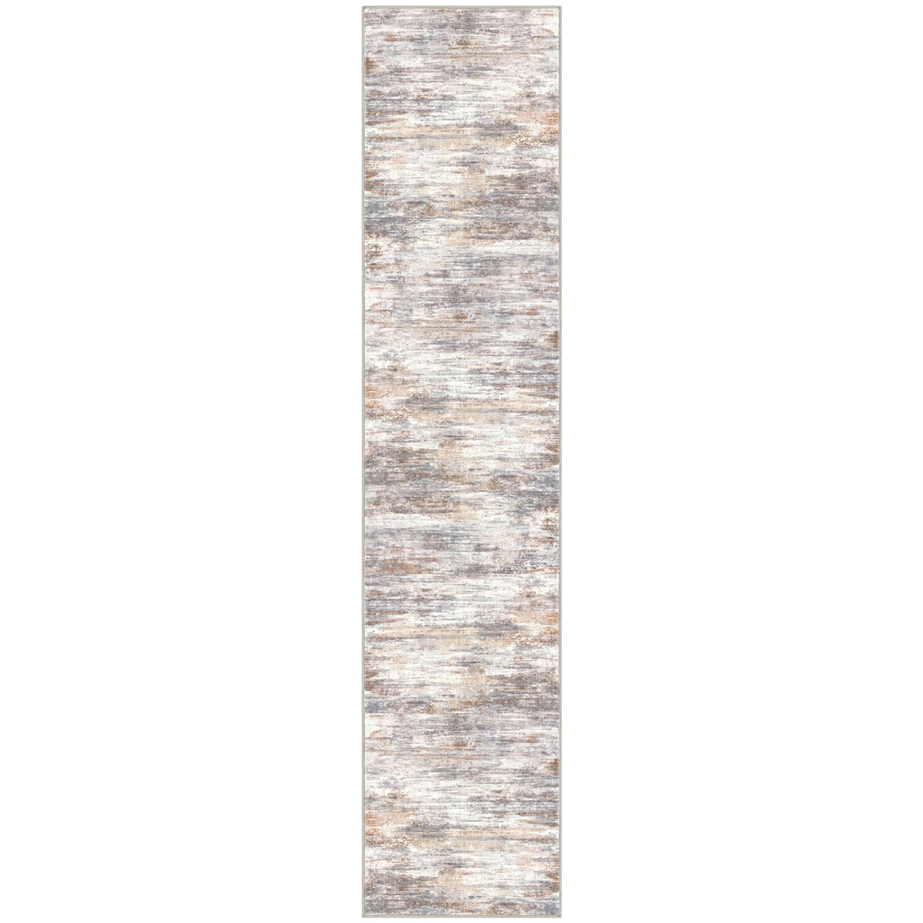 KOZYFLY Modern Abstract Washable Rug Runner 2.6x12 Hallway Rug Runner Non-Slip Soft Kitchen Runner Rugs, Multi Grey/Orange Striped Carpet for Entryway Bathroom