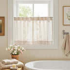 jinchan Belrose Linen Floral Kitchen Curtains 24 inch Length Embroidered Farmhouse Cafe Curtains for Living Room Bathroom Small Windows Curtain Set Sheer Light Filtering 2 Panels Ivory