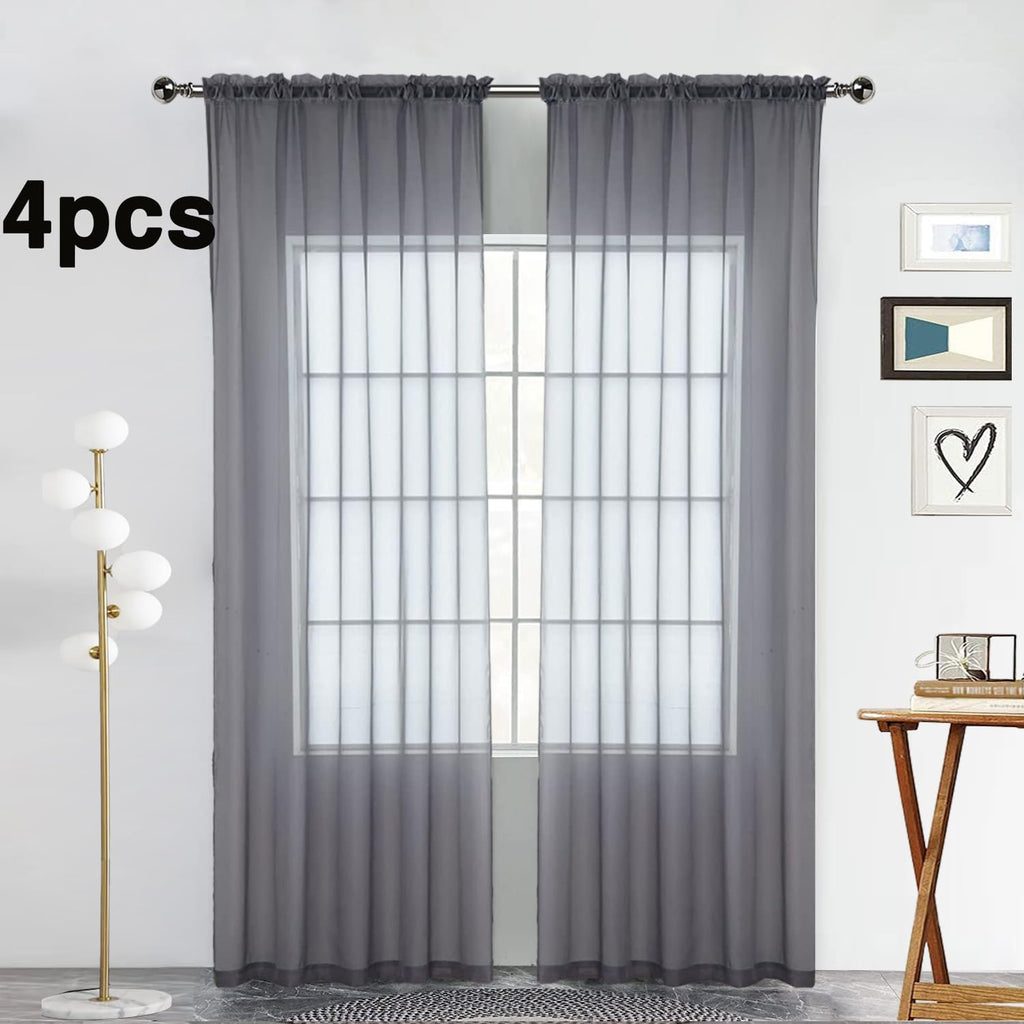 SpaceDresser Grey Sheer Curtains 4 Panels Rod Pocket Semi-Sheer Curtain 72 Inches Long Light Filtering Voile Window Drapes for Bedroom Living Room Kitchen, Each 52W x 72L