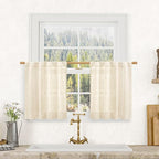 LAMIT Small Kitchen Linen Curtains 24 Inch Length 2 Panels, Beige Light Filtering Panels Back Tab and Rod Pocket Neutral Drapes for Bathroom/Small Windows, 34 x 24 Inch
